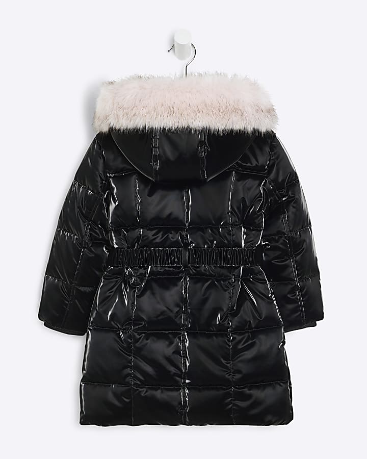 Mini Girls Black Faux Fur Puffer Jacket