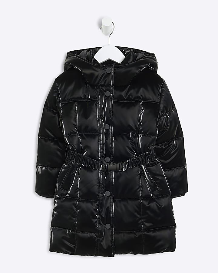 Mini Girls Black Faux Fur Puffer Jacket