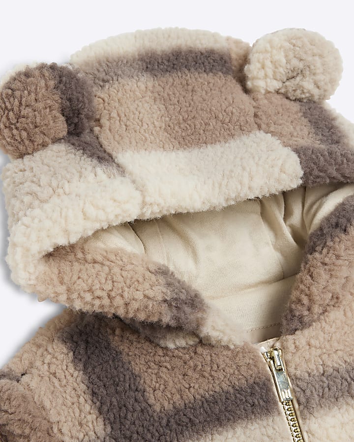 Baby Cream Borg Checked Coat