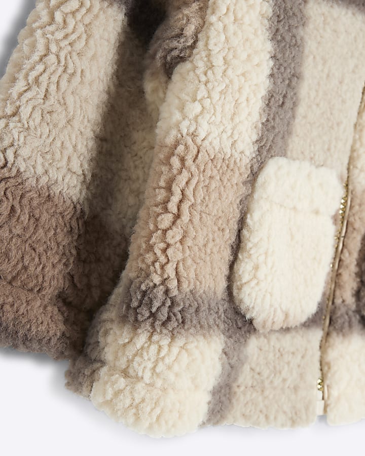 Baby Cream Borg Checked Coat