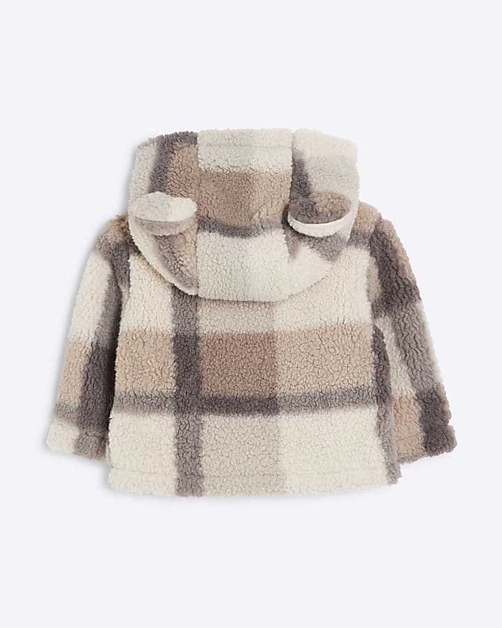 Baby Cream Borg Checked Coat