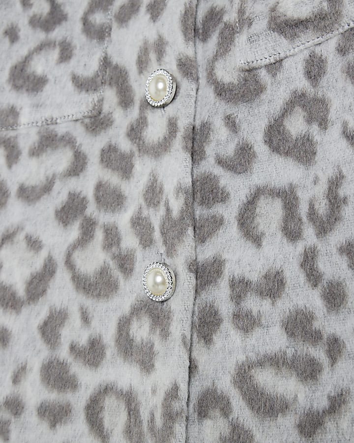 Girls Grey Brushed Leopard Shacket