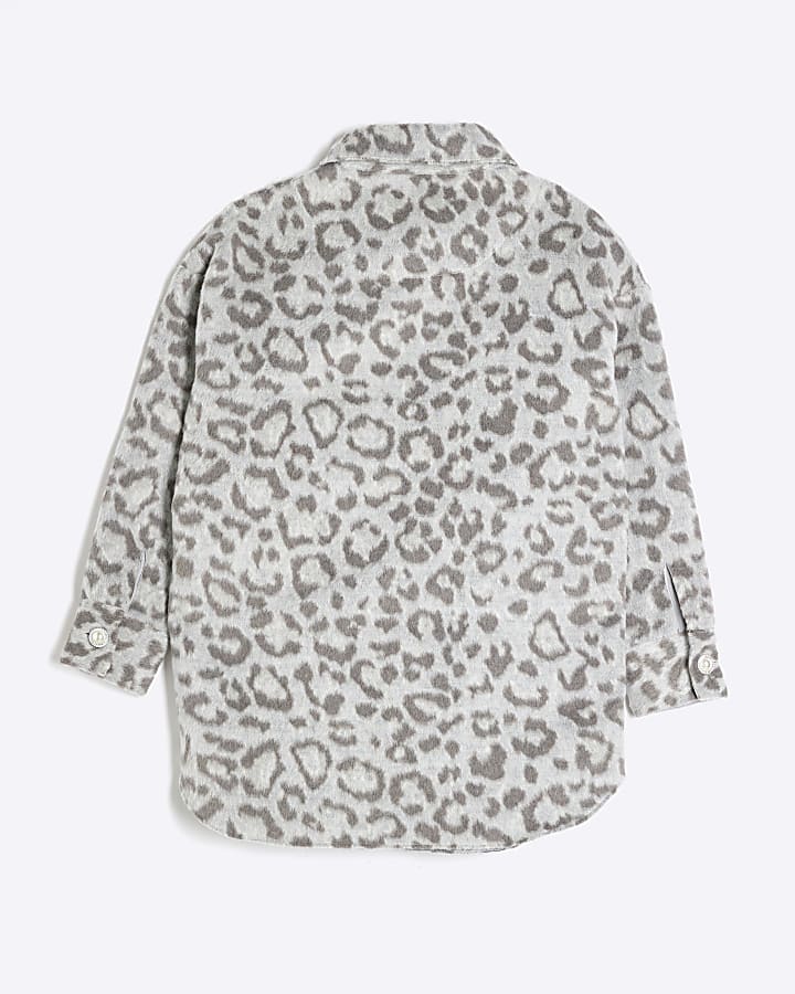 Girls Grey Brushed Leopard Shacket