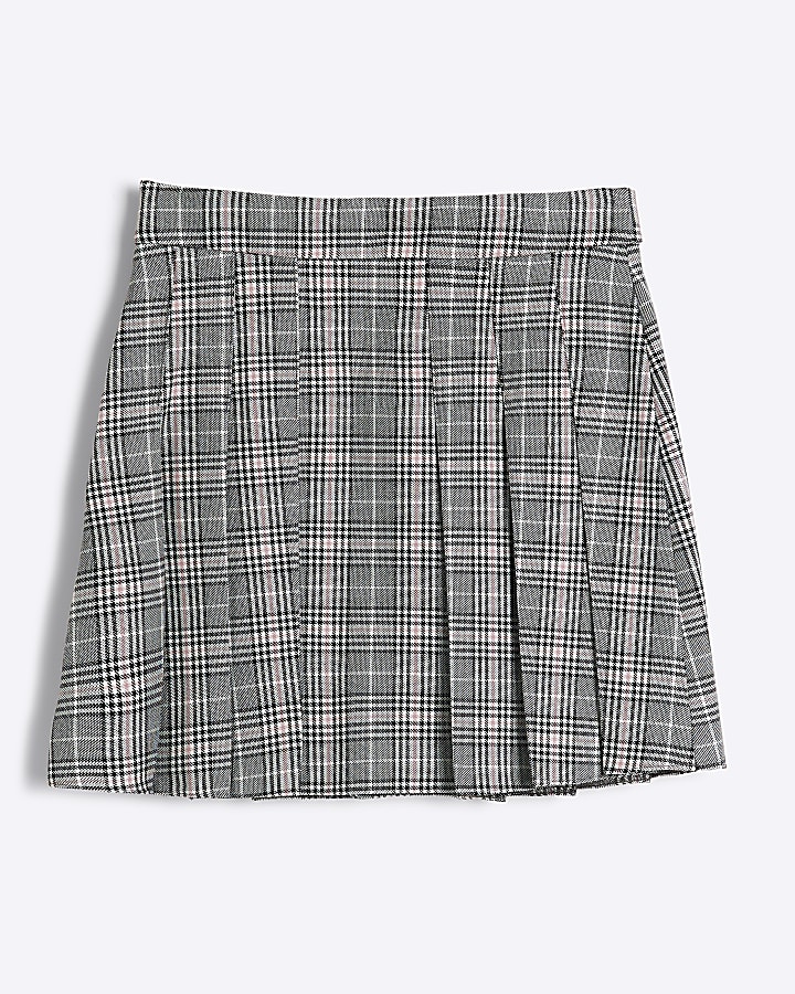 Girls Grey Check Pleated Skirt