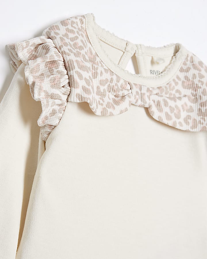 Baby Girls Beige Leopard Bow Babygrow Set