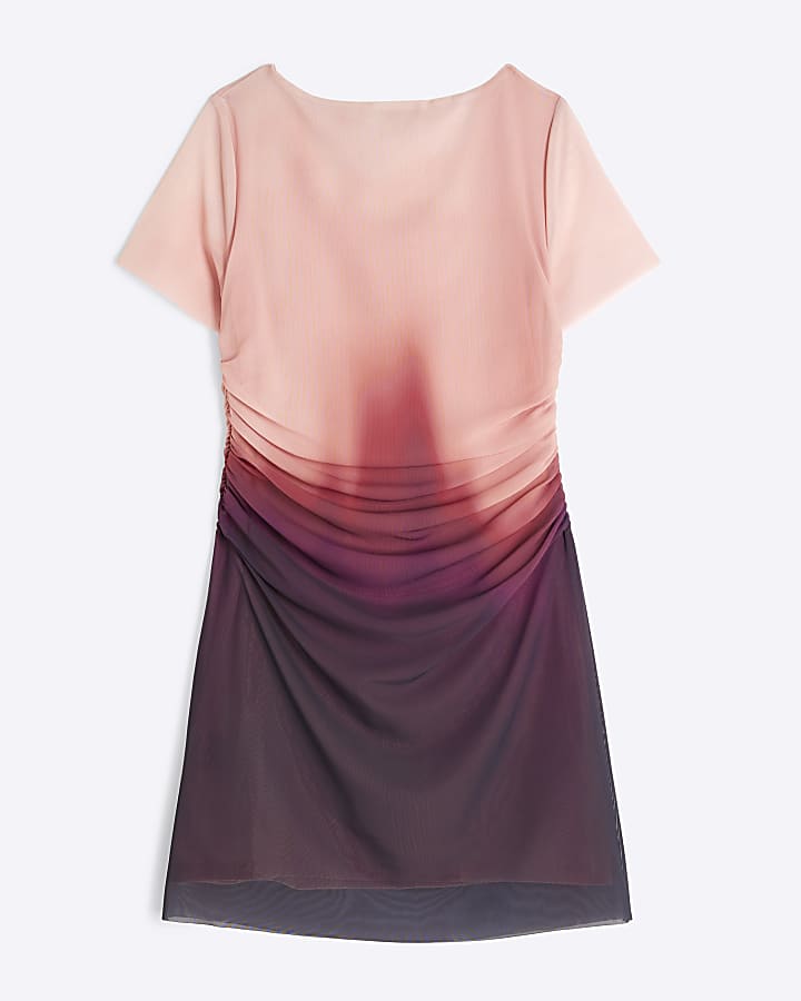 Girls Pink Mesh Ombre Draped Dress