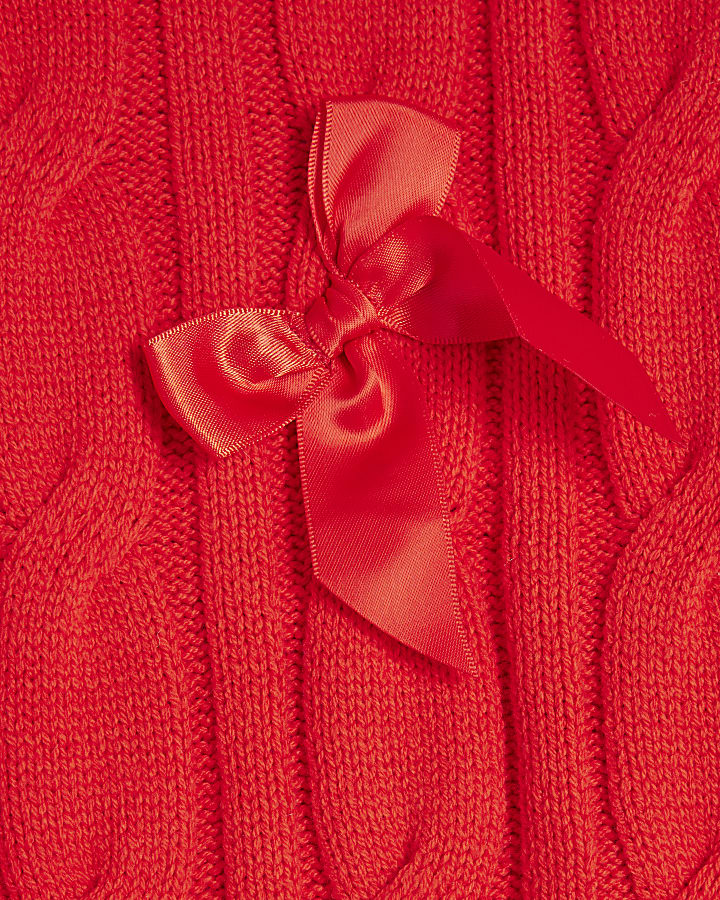 Girls Red Cable Knit Bow Jumper