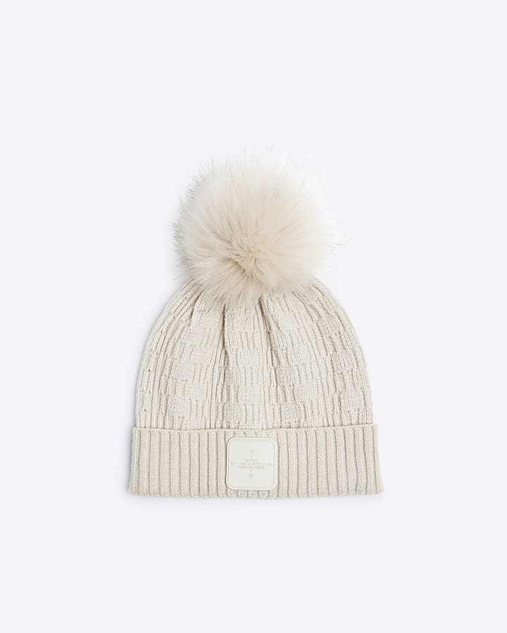 Boys Stone Pom Pom Beanie Hat