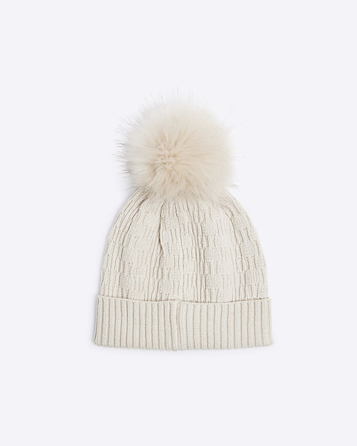 Boys Stone Pom Pom Beanie Hat