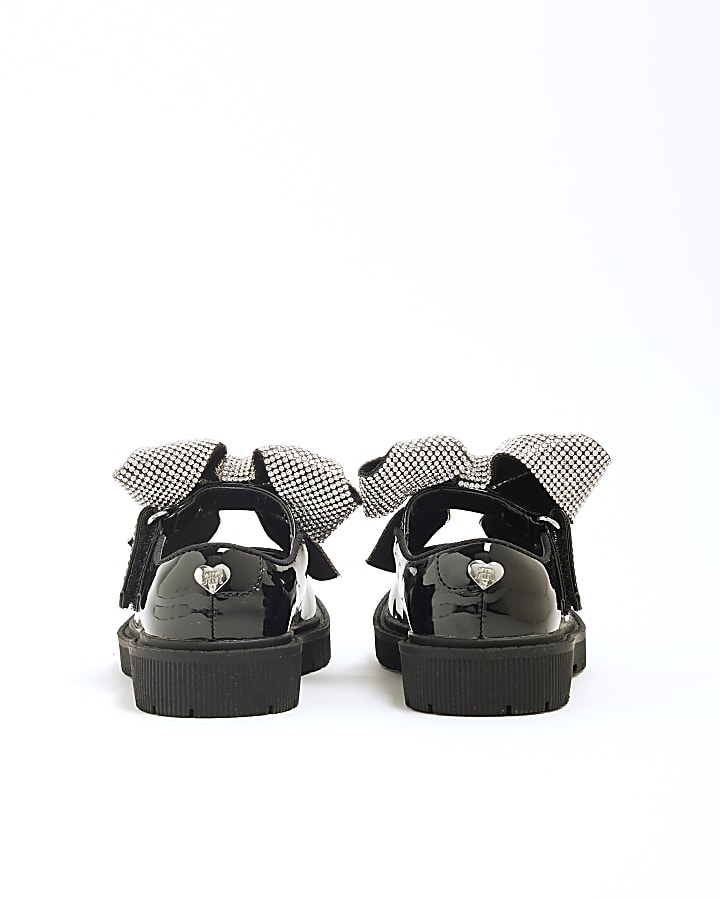 Mini Girls Black Patent Heatseal Bow Shoes