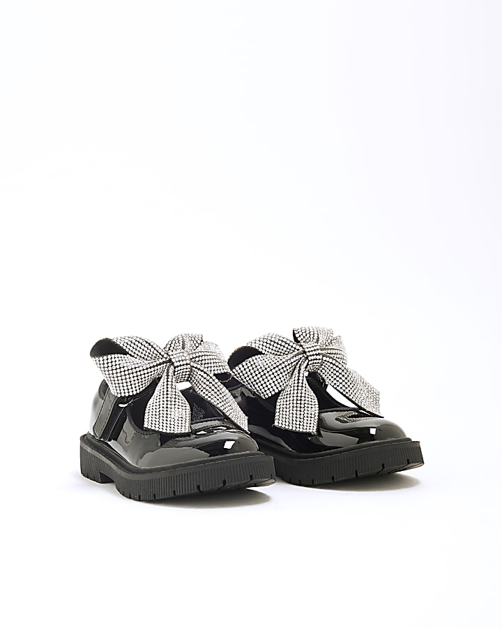 Mini Girls Black Patent Heatseal Bow Shoes