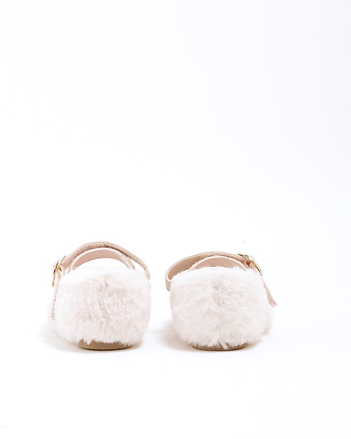 Mini Girls Pink Faux Fur Ballet Slippers