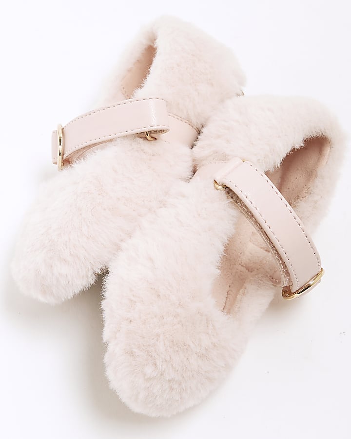 Mini Girls Pink Faux Fur Ballet Slippers