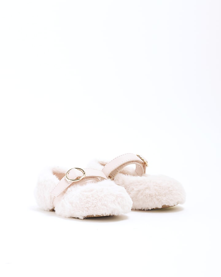 Mini Girls Pink Faux Fur Ballet Slippers