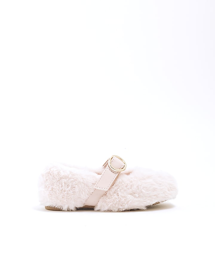 Mini Girls Pink Faux Fur Ballet Slippers