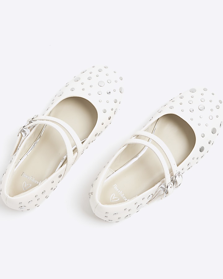 Girls Cream Faux Leather Stud Ballet Shoes