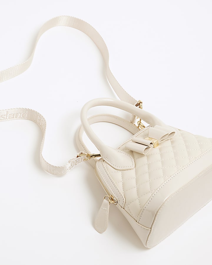Girls Cream Quilted Bow Tote Bag