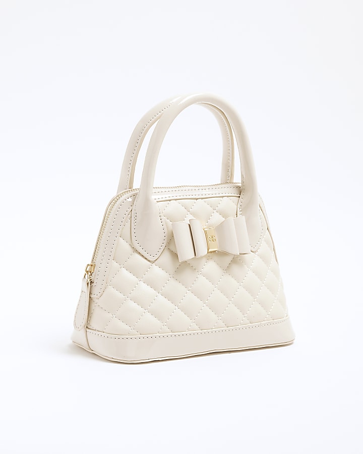 Girls Cream Quilted Bow Tote Bag