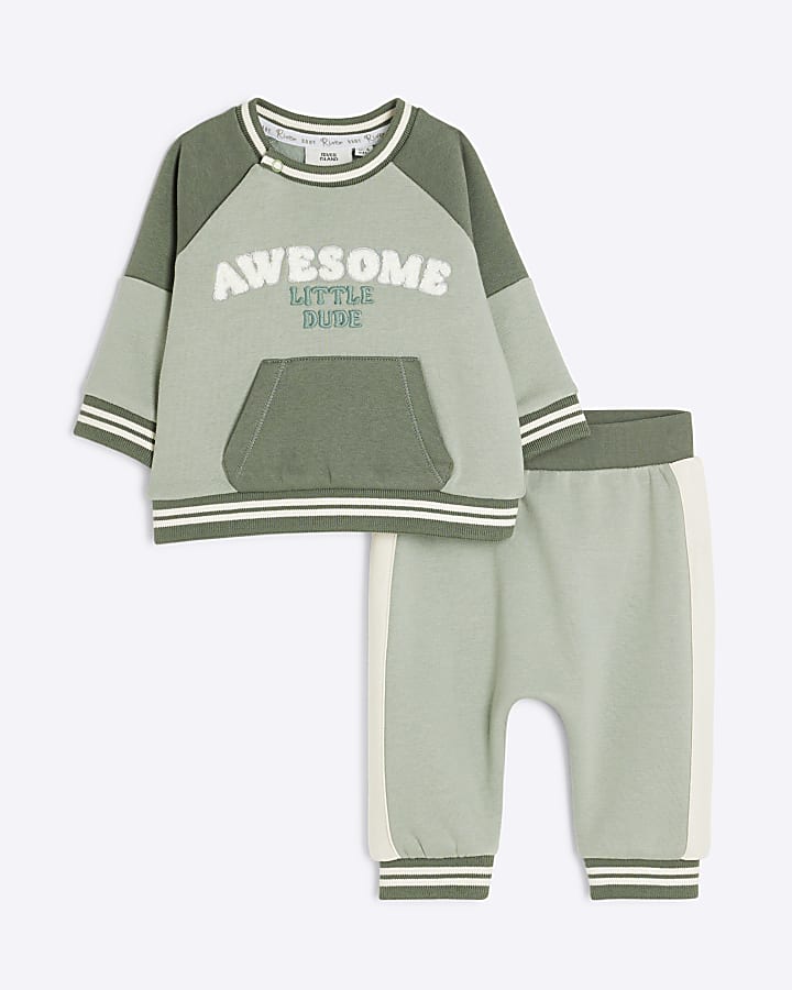 Baby Boys Khaki Awesome Sweatshirt Set