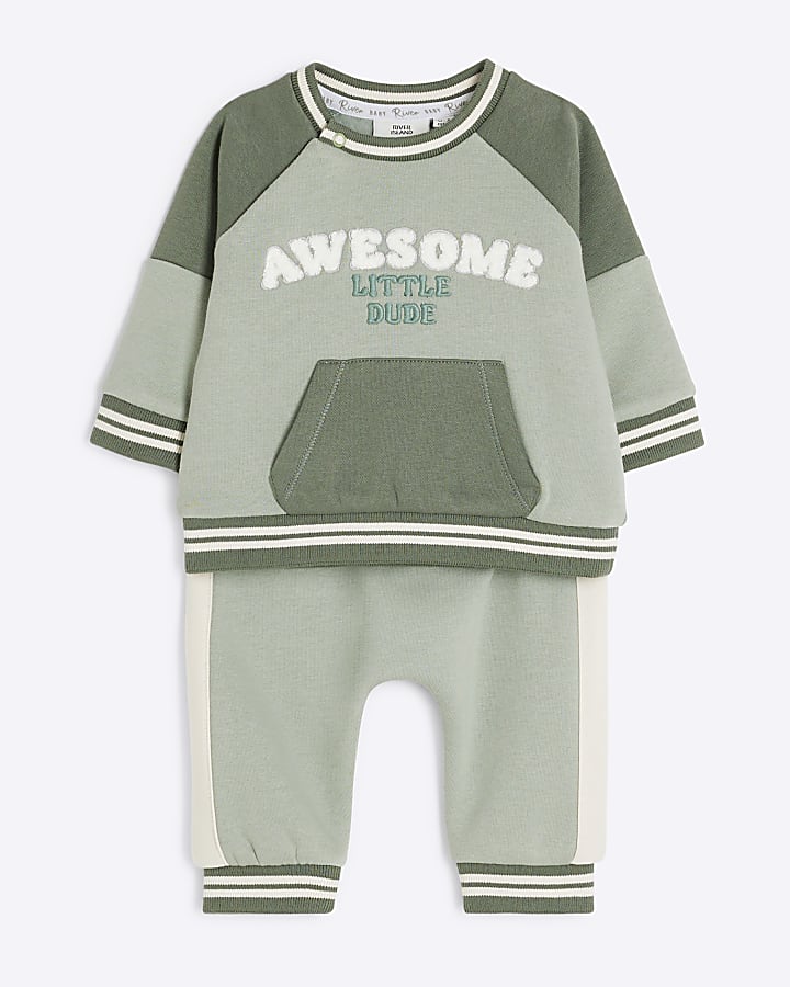 Baby Boys Khaki Awesome Sweatshirt Set