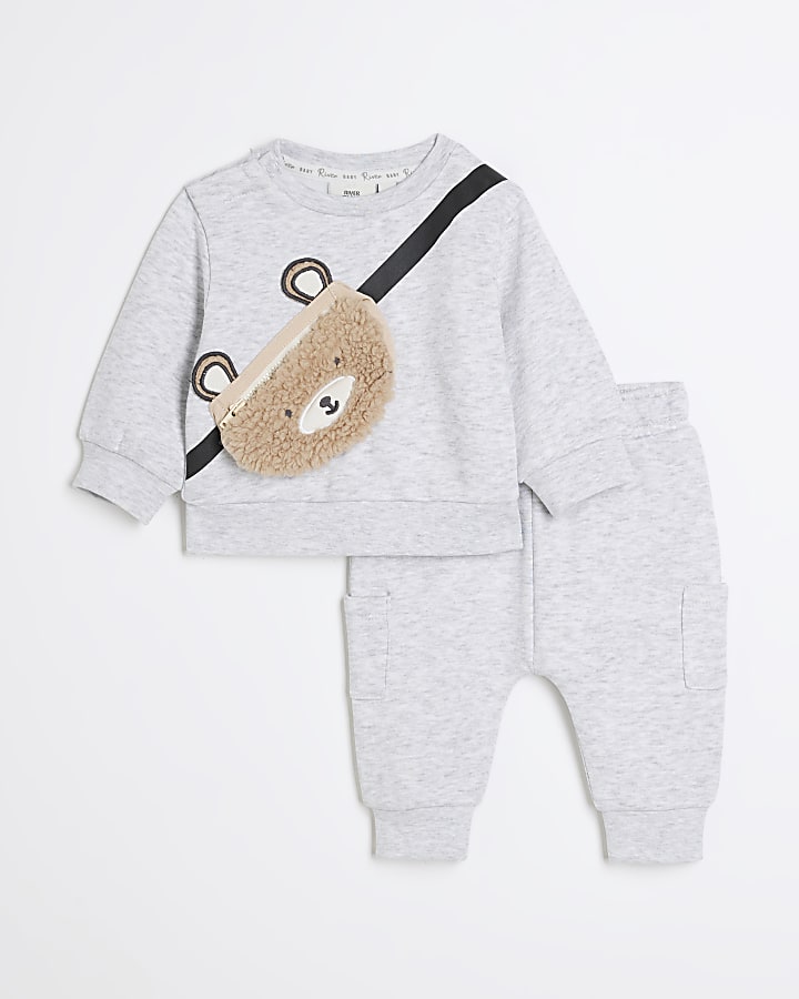 Baby Boys Grey Borg Bear Sweatshirt Set