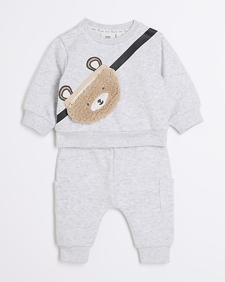 Baby Boys Grey Borg Bear Sweatshirt Set