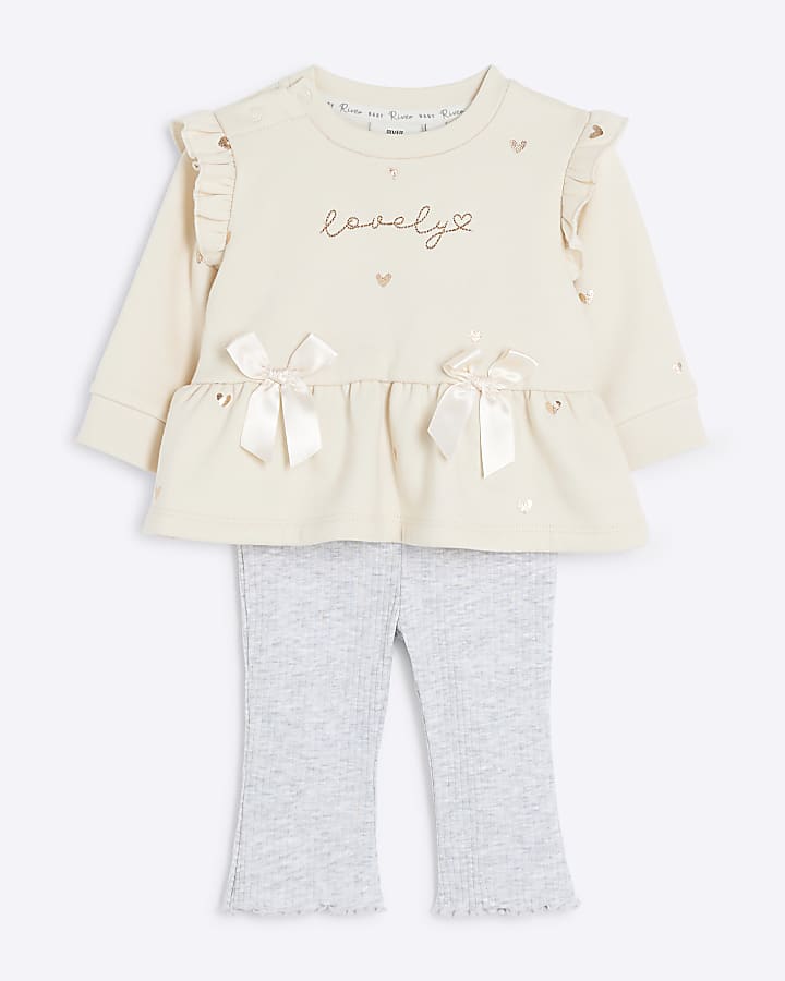 Baby Girls Pink Peplum Bow Sweatshirt Set