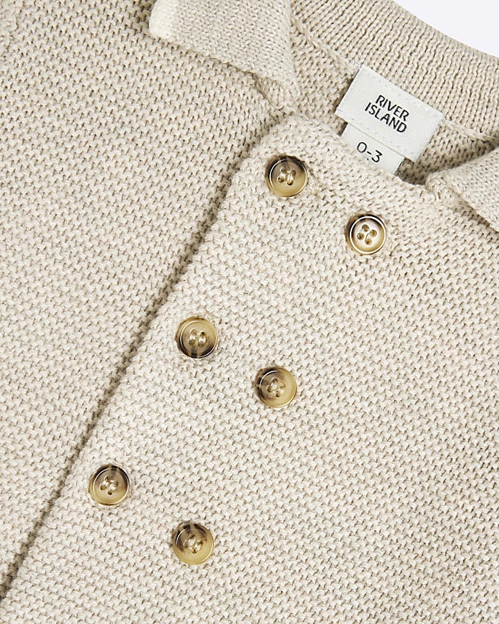 Baby Beige Knitted Button Cardigan Set