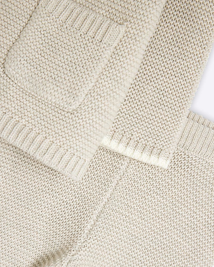 Baby Beige Knitted Button Cardigan Set