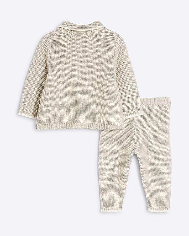 Baby Beige Knitted Button Cardigan Set