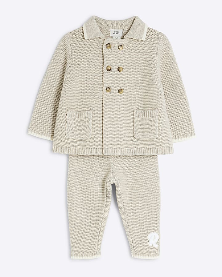 Baby Stone Knitted Button Cardigan Set