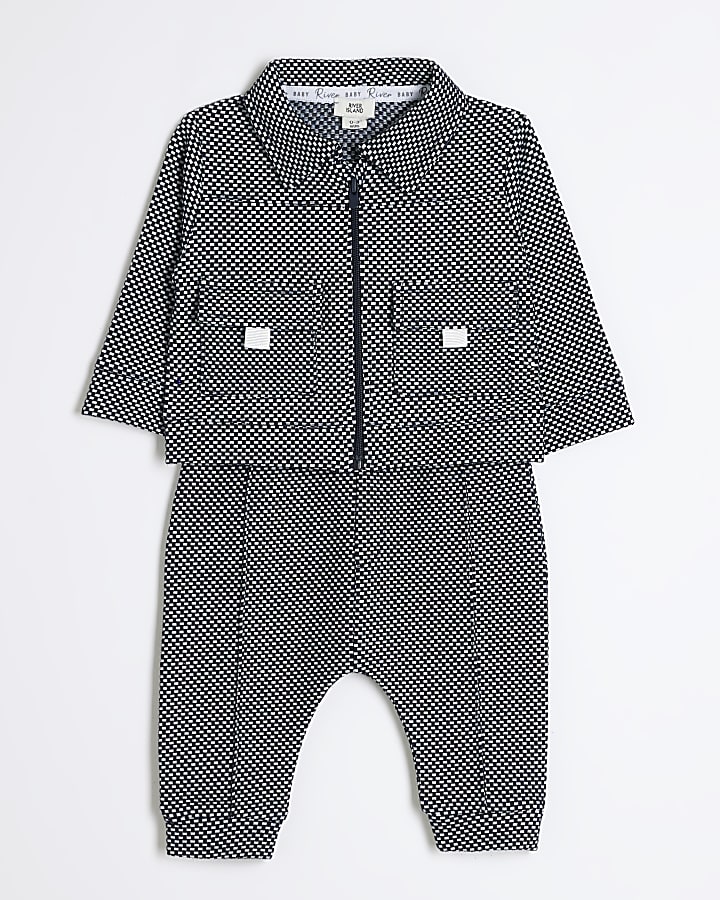 Baby Boys Navy Jacquard Jacket Set