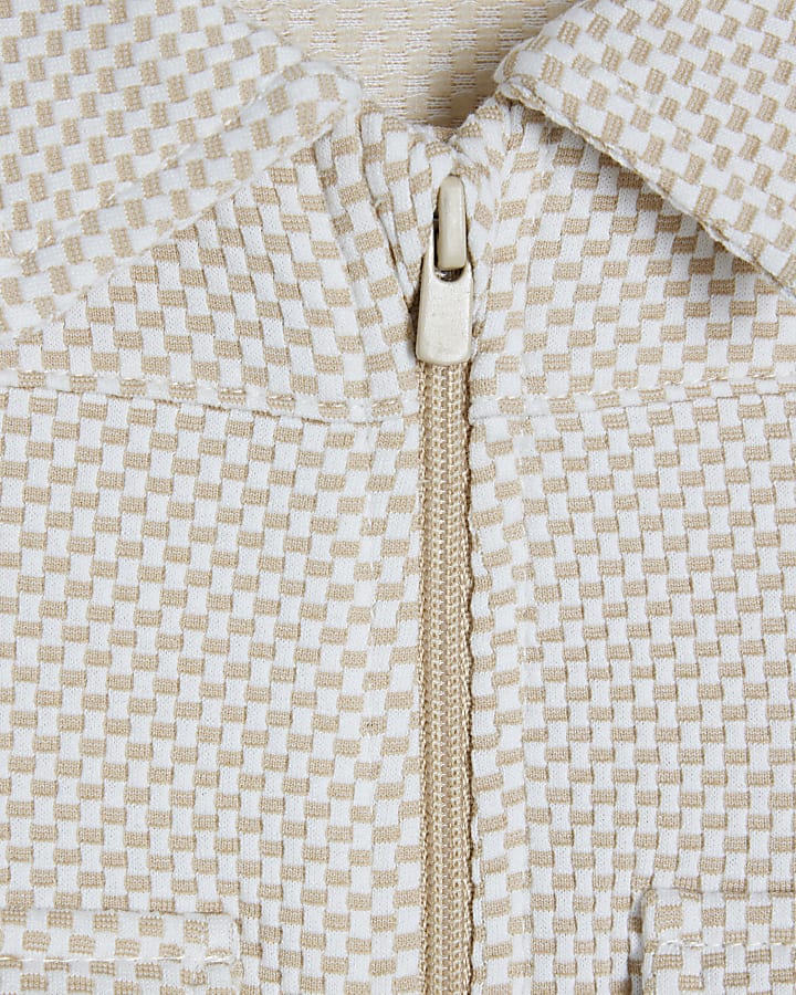 Baby Boys Beige Jacquard Jacket Set