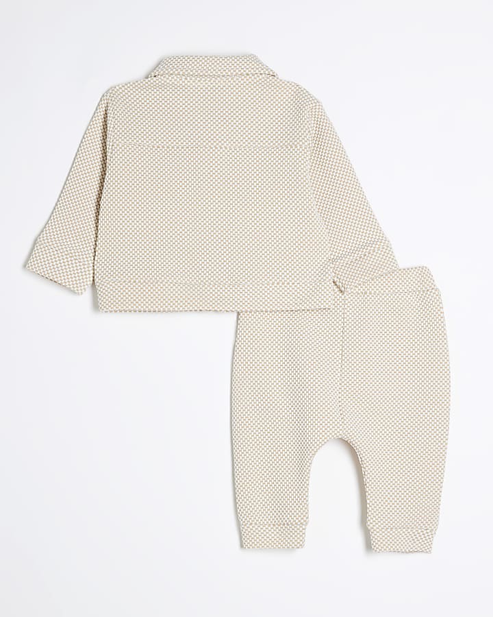 Baby Boys Beige Jacquard Jacket Set