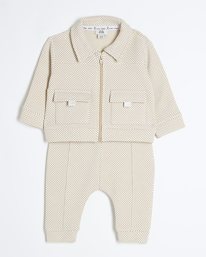 Baby Boys Beige Jacquard Jacket Set
