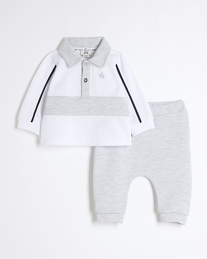 Baby Boys Grey Jacquard Polo Set