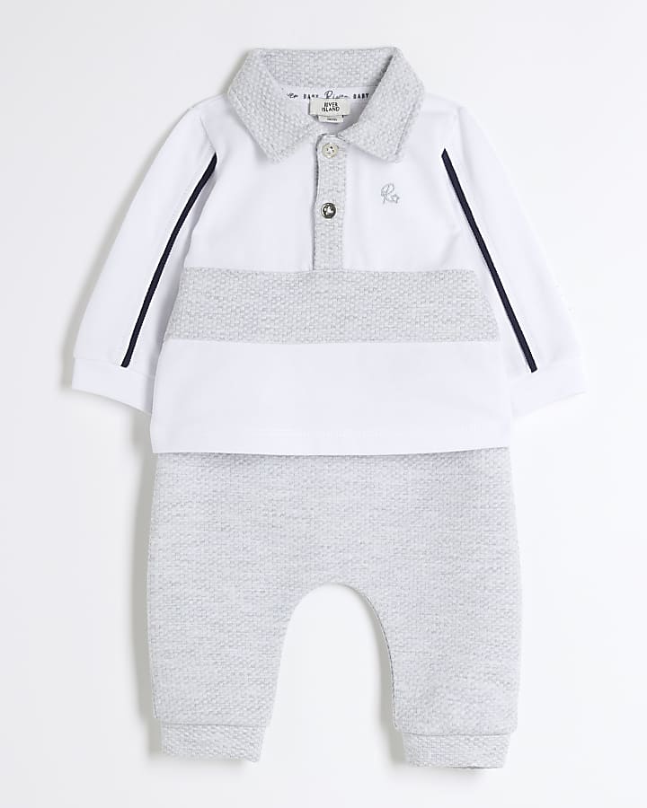 Baby Boys Grey Jacquard Polo Set