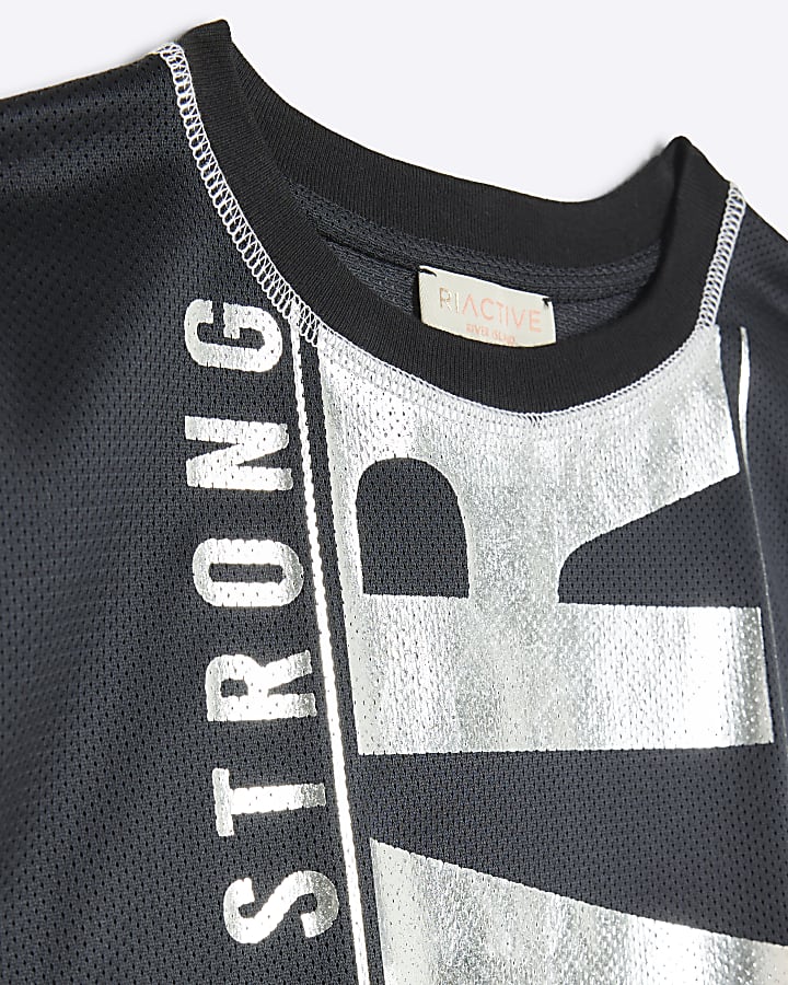 Girls black RI active mesh cropped t-shirt