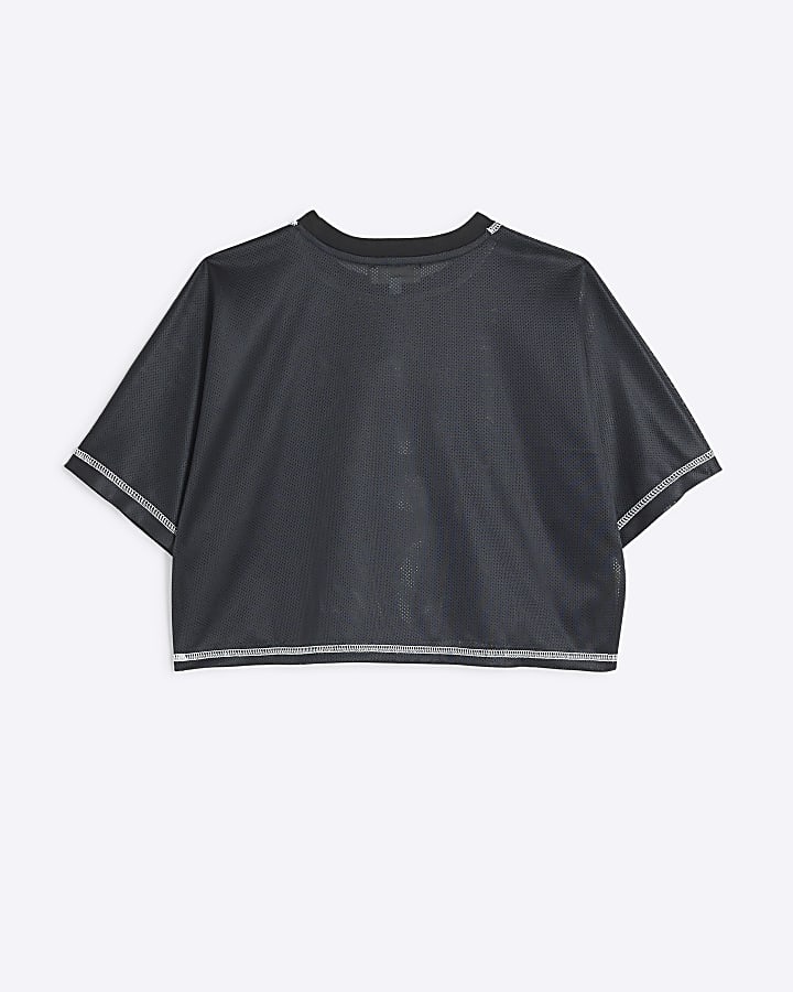 Girls black RI active mesh cropped t-shirt
