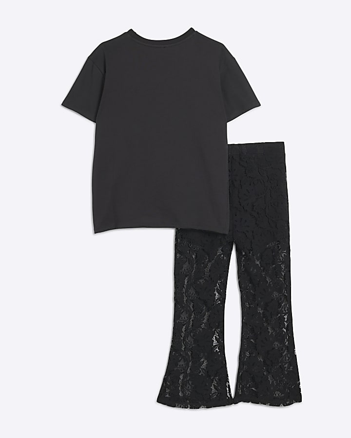 Girls black t-shirt and lace trousers set