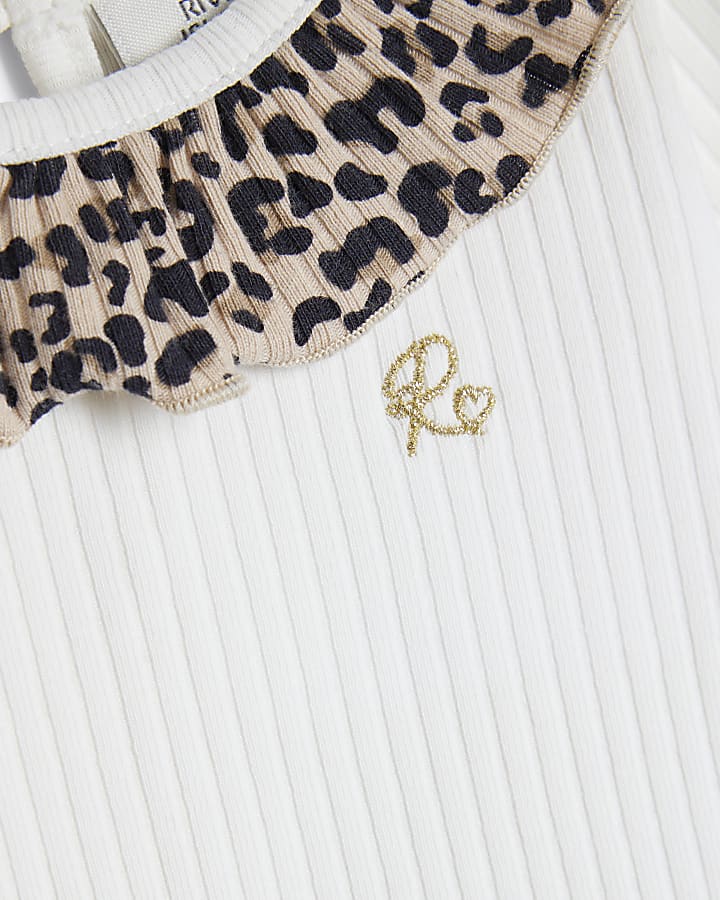 Baby Girls White Leopard Frill Headband Set