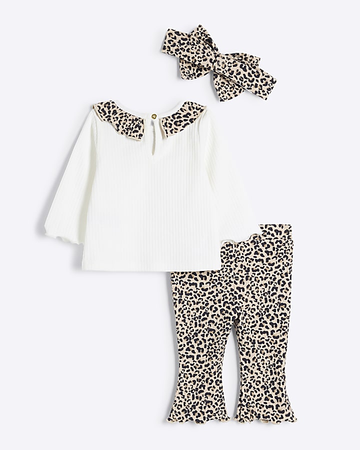 Baby Girls White Leopard Frill Headband Set