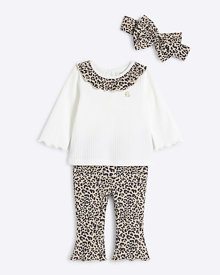 Baby Girls White Leopard Frill Headband Set