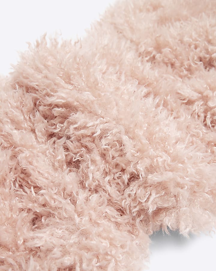 Girls Pink Faux Fur Long Scarf