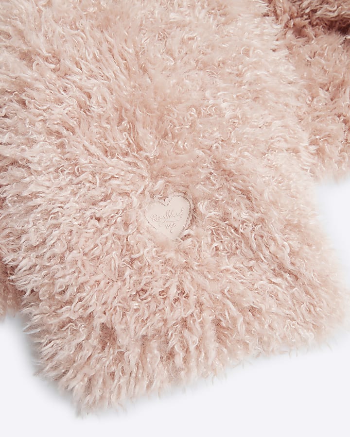 Girls Pink Faux Fur Long Scarf