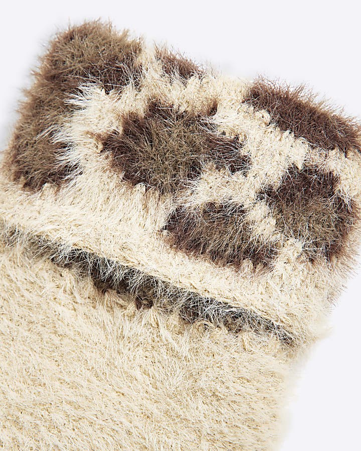 Girls Beige Leopard Print Gloves