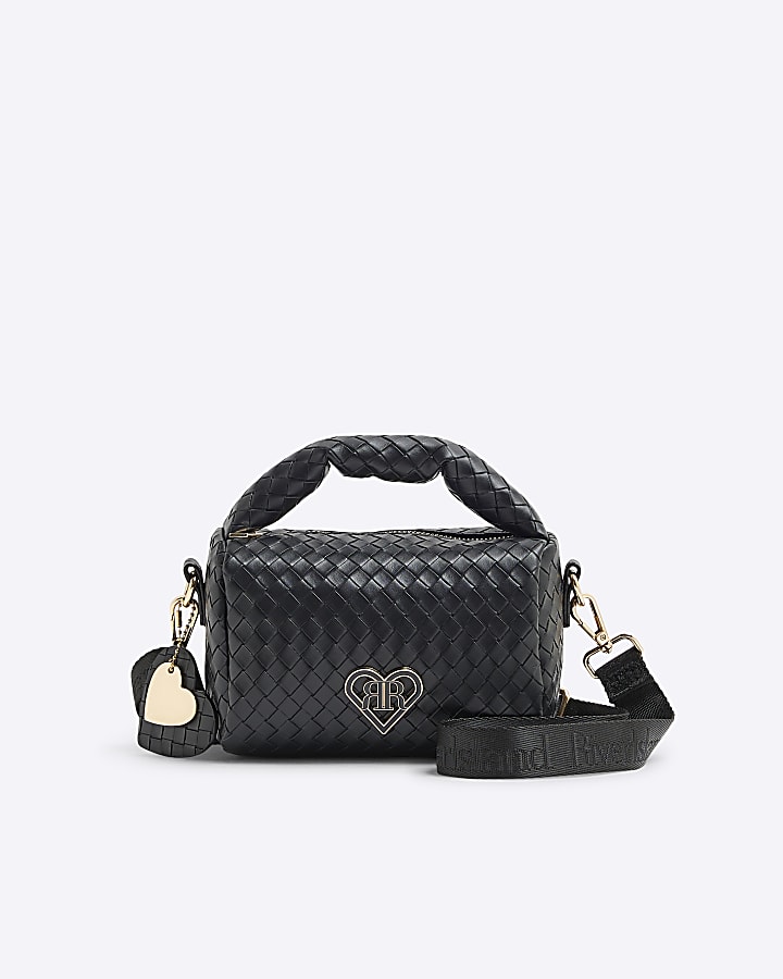 Girls Black Woven Cross Body Bag