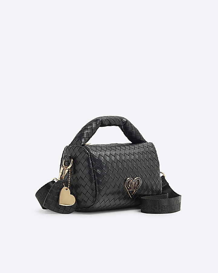 Girls Black Woven Cross Body Bag