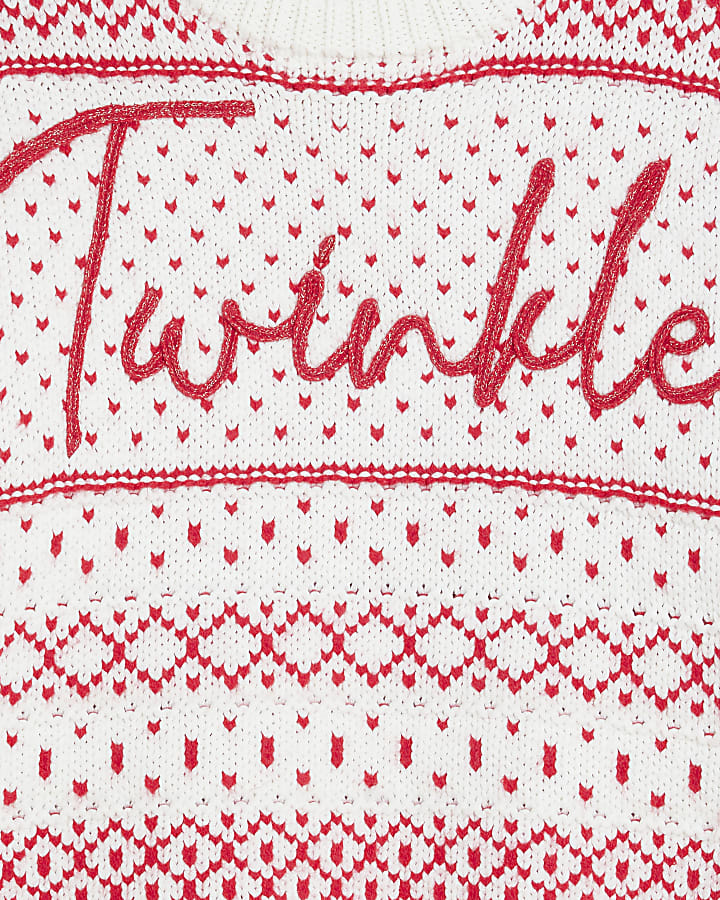 Girls Red Christmas Twinkle Fairisle Jumper