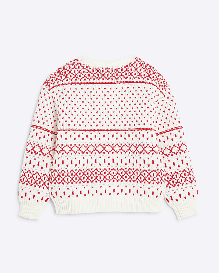 Girls Red Christmas Twinkle Fairisle Jumper